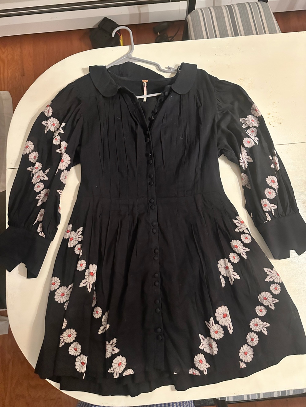 Free People Black Floral Button-Front Dress with Puff Sleeves - Picture 3 of 8
